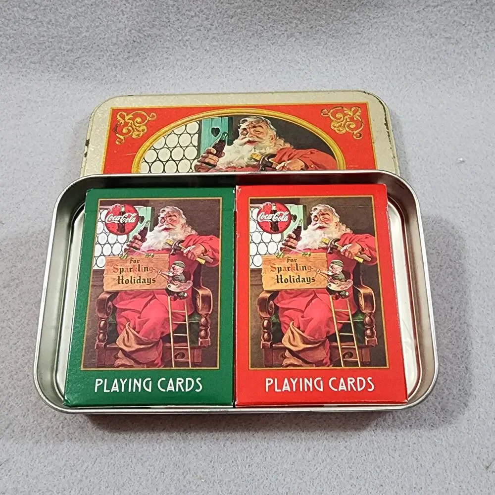 Coca-Cola 2 Deck Playing Cards Tin Box Set For Sparkling Holidays 1999 Vintage